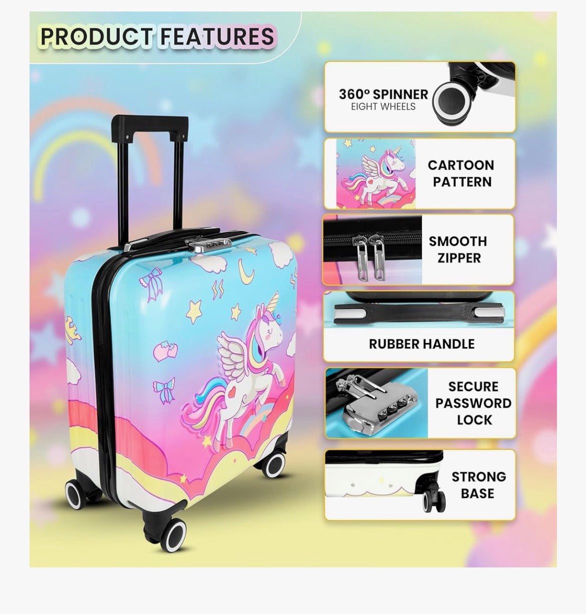 Unicorn trolley with lock for girls