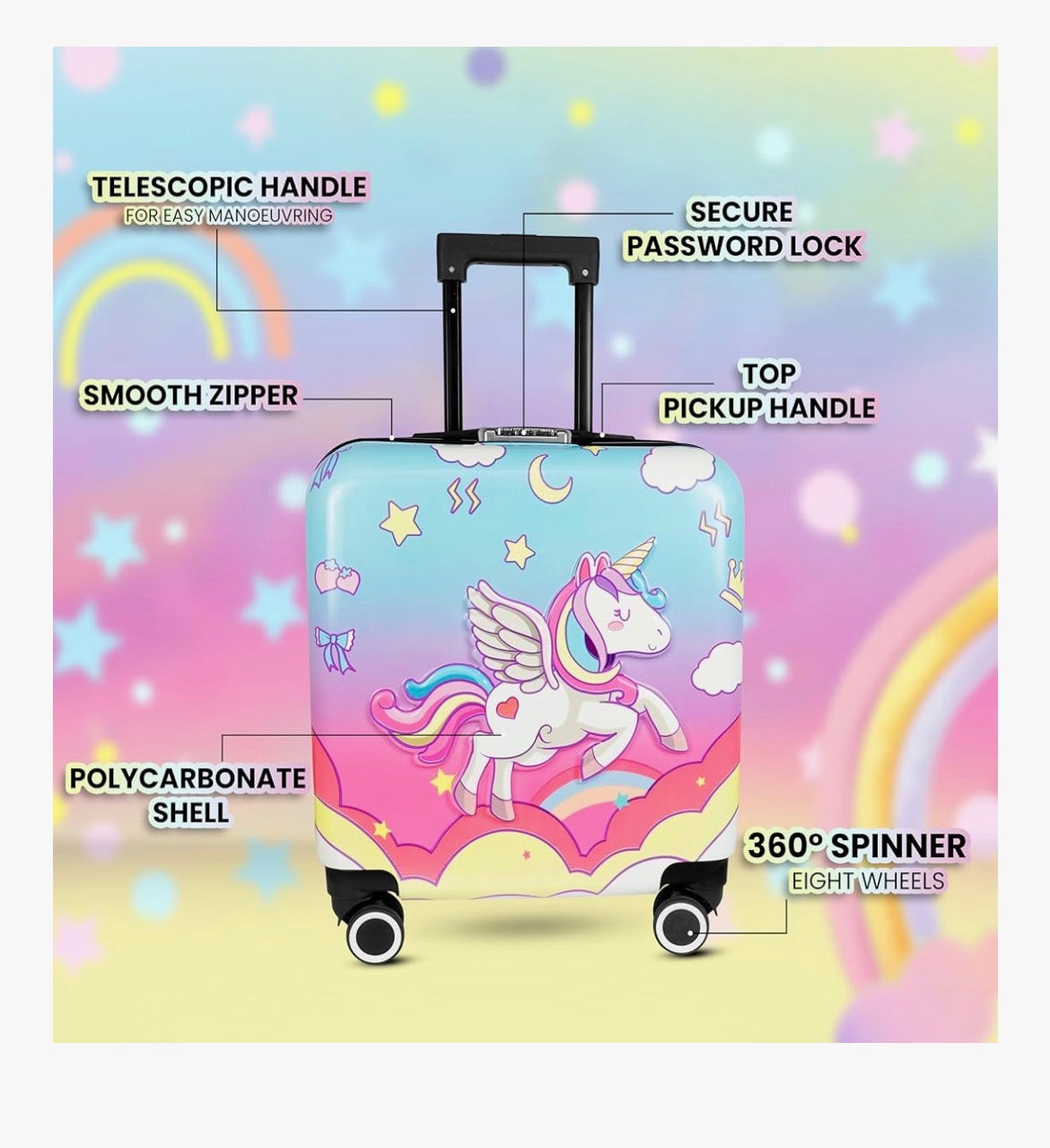 Unicorn trolley with lock for girls